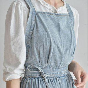 홈밴밴 라이트블루 데님 어린이집 보육 교사 주방 카페 바리스타 미술 공방 네일 원피스 데님 청 앞치마