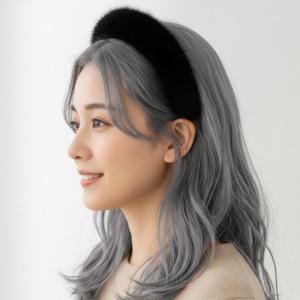 로얄 럭셔리 4color 풀스킨 밍크 퍼 헤어 밴드 머리띠 블랙