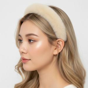 로얄 럭셔리 4color 풀스킨 밍크 퍼 헤어 밴드 머리띠 베이지