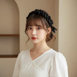 앞머리 인모 가발 머리띠 프릴 곱창 헤어밴드 스타일링용