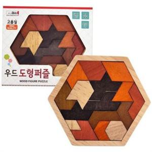 나무 도형 퍼즐 16개 육각형 나무 퍼즐 원목 교육용 장난감 소근육 발달 오브젝트 나무조각 지그소 집중력