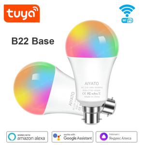 B22 베이스 UK TUYA 와이파이 스마트 전구 블루투스 램프 LED RGB 스마트 조명 220V 알렉사 구글 어시스턴트 음성 제어 타이밍 앱 그룹 제어