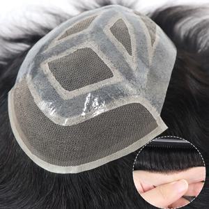 6*8/6*9/7*10/8*10 레이스 PU Toupee 남자 통기성 프랑스어 레이스 전면 남자 가발 인간의 머리카락 Toupee 남자 교체 시스템