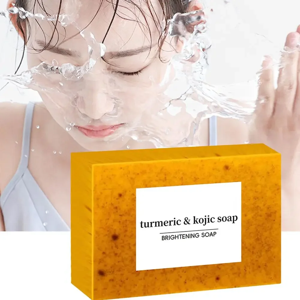 100g 강황 수제 비누, 레몬 코직산 비누, 샤워 및 얼굴 비누, 얼굴과 몸 피부 관리를 위한 딥 클렌징