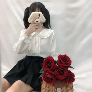 여성용 카와이 피터팬 칼라 블라우스, 긴팔 단추, 귀여운 러플 상의, 로리타 스타일, 모리 걸 미학, 화이트 셔츠