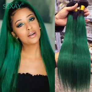 Sexay 1B 에메랄드 그린 인간의 머리카락 번들 3/4 Pcs / Lot Pre Colored Ombre Teal Turquoise 100% 스트레이트 인간의 머리카락 번들