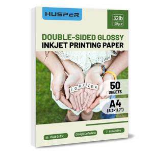 HUSPER 50 매 A4 양면 광택 사진 인쇄 용지 120Gsm 고품질 복사 용지 8.3x11.7 인치