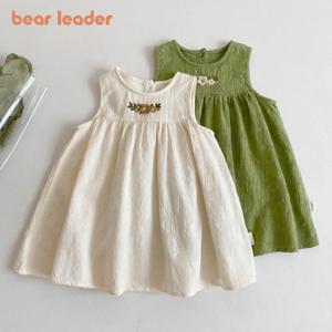 Bear Leader 한국어 버전 일반 색상 소녀 캐주얼 드레스 여름 꽃 수 놓은 민소매 조끼 드레스 아동 의류