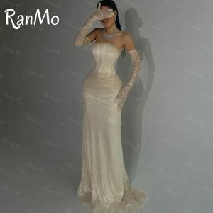 Ranmo 새로운 우아한 인어 이브닝 드레스 레이스 Strapless Floor-Lengh 여성 댄스 파티 드레스 맞춤형 فساتين سهرة 장갑을 제외