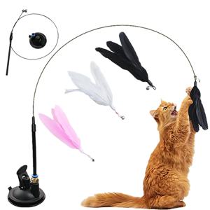 대화 형 고양이 장난감 Handfree 고양이 스틱 새끼 고양이 놀이 티저 지팡이 장난감 흡입 컵 깃털 지팡이 애완 동물 용품 시뮬레이션 깃털