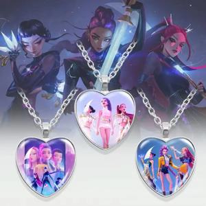 K팝 데몬 헌터즈 하트 목걸이 - 루미 조이 미라 애니메이션 영화 합금 쥬얼리 팬들을 위한 선물용 펜던트