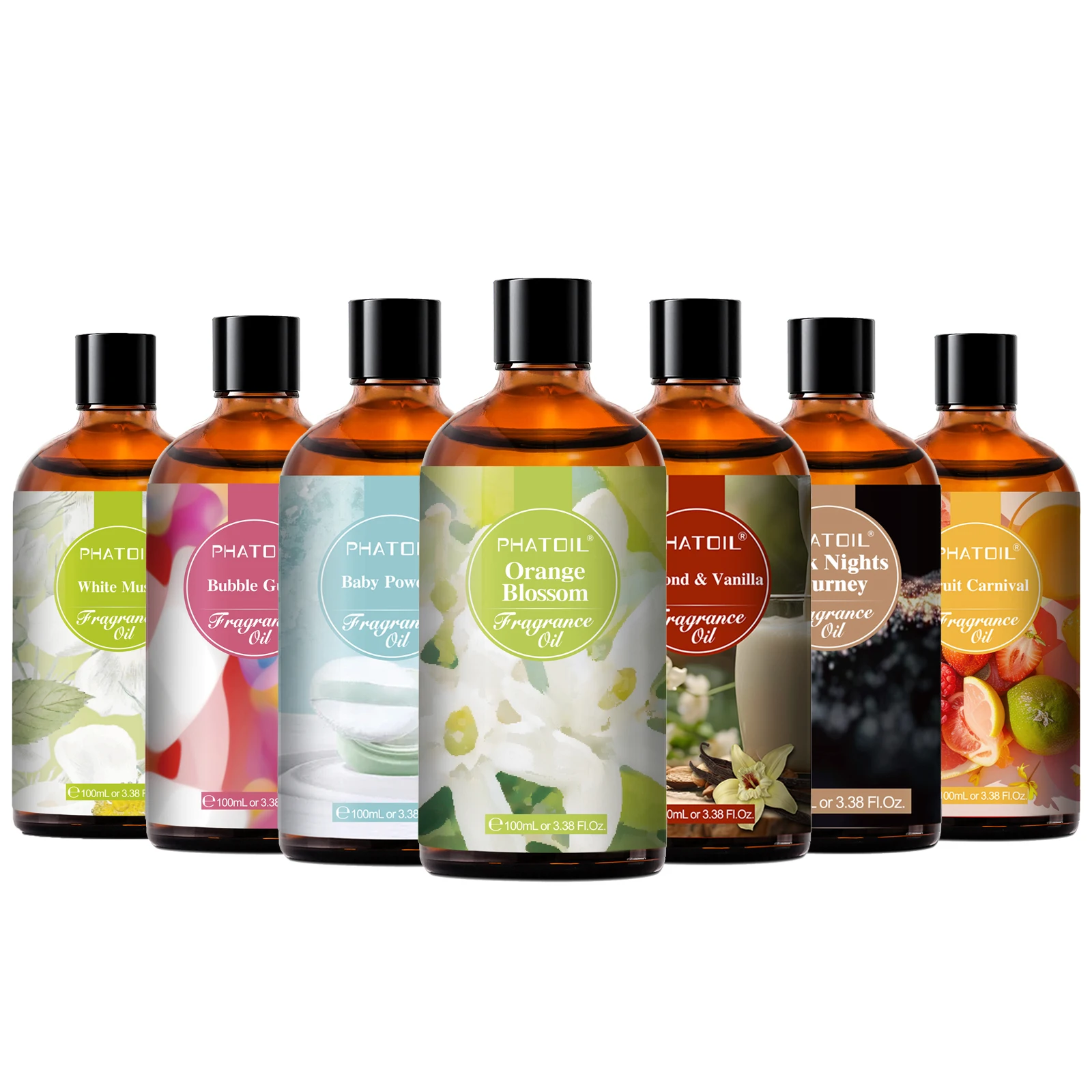 PHATOIL 100ml 드로퍼가 포함된 향유 화이트 머스크 오렌지 블로섬 버블껌 베이비 파우더 커피 에센셜 오일 아로마테라피용