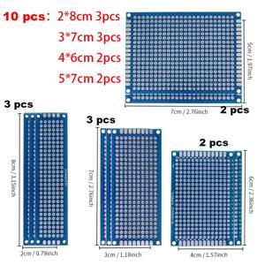10개입 범용 양면 블루 PCB 프로토타입 보드 키트 FR4 1.6mm 2x8 3x7 4x6 5x7 cm DIY 전자제품 납땜 프로젝트용
