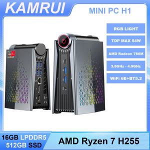 KAMRUI 미니 PC AMD Ryzen7 H255 16GB LPDDR5 512GB SSD 데스크탑 컴퓨터 8코어 4K 미니 PC WiFi6E BT5.2 2.5G LAN 가정 및 사무실용