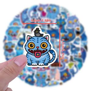 50/100Pcs 재미 있은 블루 고양이 밈 스티커 블루 타이거 비닐 방수 노트북 전화 케이스 노트북 물병 DIY 스티커