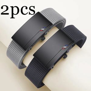 2pcs 패션 남자 벨트 캔버스 짠 허리띠 자동 버클 캐주얼 벨트 소프트 다목적 청바지 벨트 액세서리
