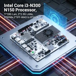 8베이 NAS 미니 ITX 10gbe NAS 마더보드 인텔 코어 i3-N300 N150 8개의 SATA 포트와 1개의 10Gbps 2*2.5G 전기 포트 지원 가능