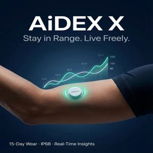 AiDEX X 스마트 바이오센서 패치 15일 연속 신진대사 트래커 |   실시간 혈당 통찰정보 |   IP68 방수 |   손가락 없이