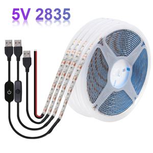 DC 5V LED 스트립 빛 USB 배터리 전원 SMD 2835 60LED 스위치 조광기 따뜻한 차가운 흰색 파란색 방수 플렉스 테이프 조명 램프