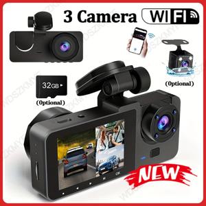 트리플 렌즈 WiFi 블랙박스 2/3채널 차량용 카메라 1080P HD 비디오 레코더, 전후방 광각 야간 투시 기능 탑재