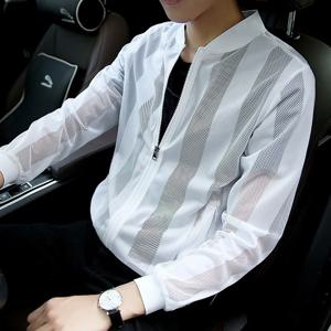 경량 태양 보호 의류 남성 여름 캐주얼 칼라 중공 통기성 코트 야외 UV 승마 낚시 피부 윈드 브레이커