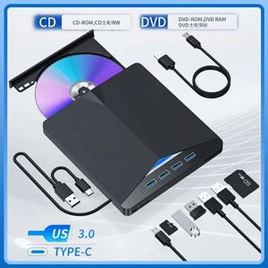 7-in-1 USB 3.0 타입 C 외장 CD DVD RW 광학 드라이브 TF SD DVD 버너 레코더 리더 플레이어 트레이 타입 노트북 PC 데스크탑용
