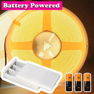 5V COB LED 스트립 조명 3AA 배터리 구동 유연 리본 다이오드 8MM 고밀도 선형 조명 접착 테이프 캐비닛 조명