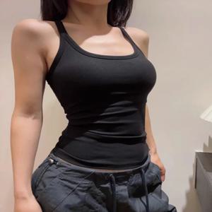 여성용 여름 U넥 스퀘어넥 탱크탑, 2025 신상 유행 민소매 탑