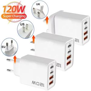고속 충전 USB 타입 C 충전기 120W 4포트 PD 퀵차지 3.0 아이폰 삼성 샤오미 화웨이 EU US UK 플러그 폰 어댑터