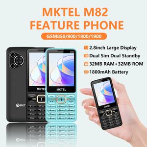 MKTEL M82 피처폰 대형 키패드 2.8인치 듀얼심 1800mAh 블루투스 MP3 카메라 미니폰