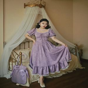 TIYIHAILEY 여성 드레스 자카드 여름 퍼프 짧은 롱 미드 커프 XS-2XL 빈티지 레이스 패치워크 하이 웨이스트 스퀘어 칼라 2026 신상품