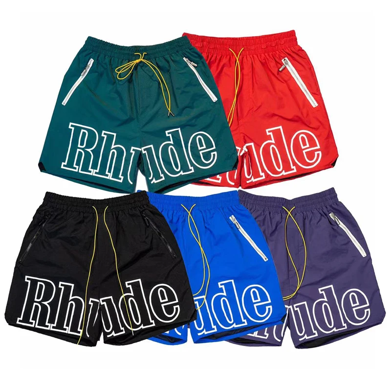 하이 스트리트 트렌드 Rhude 캐주얼 반바지 힙합 남성 여성 느슨한 통기성 빠른 건조 메쉬 스포츠 반바지