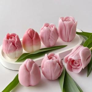 【평화】1개 수제 향초 석고 레진 몰드 DIY 꽃 튤립 실리콘 몰드 쿠키 초콜릿 캔디 베이킹 도구