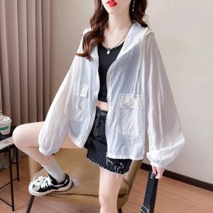 여성용 자외선 차단 의류 UV 차단 여름 루즈핏 후드 지퍼 얇고 캐주얼한