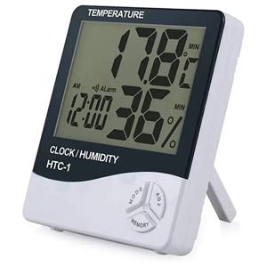 HTC-1 LCD 전자 온습도계, 시계가 있는 기상 관측소 전자 디지털 온습도계 가정용