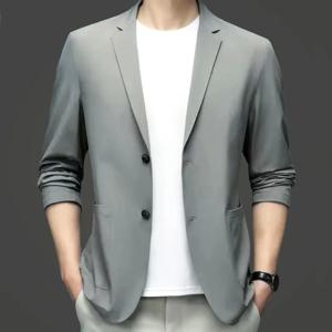새로운 여름 남자 얇은 선 스크린 블레이저 자켓 솔리드 비즈니스 캐주얼 정장 코트 남성 슬림 탄성 블레이저 자켓 의류 4XL