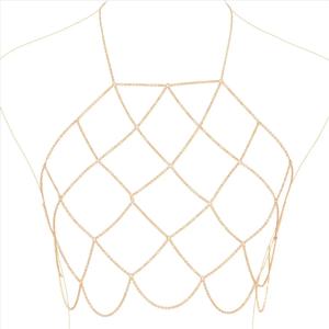 ABQR 여성용 홀터넥 메쉬 바디 체인 브라렛 비키니 브라 목걸이 스토마처(골드)