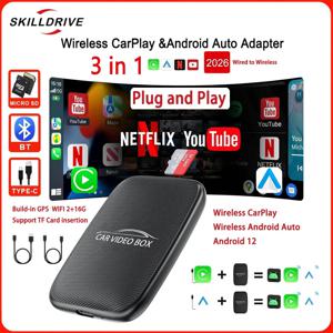 SKILLDRIVE 2026 차량용 AI 박스 3 in 1 무선 카플레이 안드로이드 오토 어댑터 유튜브 넷플릭스 차량용 지능형 시스템