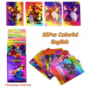 55-110Pcs 포켓몬 카드 골드 호일 황금 글자 이탈리아어 포르투갈어 영어 스페인어 프랑스어 독일어 게임 카드 Vmax Gx 시리즈 선물