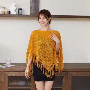이시 태슬 홀아웃 메쉬 자켓 탑 풀오버 솔리드 컬러 겨울 패션 아우터 캐주얼 스타일 무브랜드 포켓 손수건