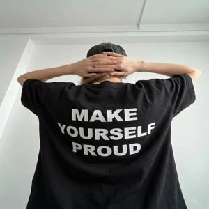 미니멀리스트 모티베이셔널 레터링 루즈핏 반팔 티셔츠 캐주얼 하이 스트리트 스타일 한국식 레이지 패션 (왕스튜디오)