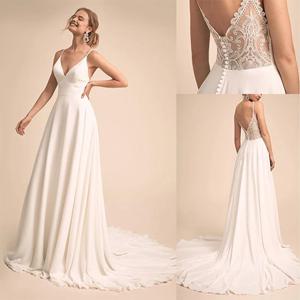 심플하고 매력적인 브이넥 넥라인 웨딩 드레스와 레이스 백 신부 드레스 vestido de festa de casamento