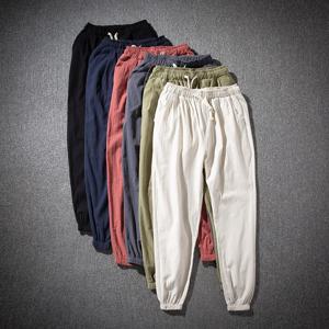 코튼 린넨 하렘 바지 남성 솔리드 탄성 허리 streetwear 조깅 2022 새로운 헐렁한 드롭 가랑이 바지 캐주얼 바지 남성 러닝