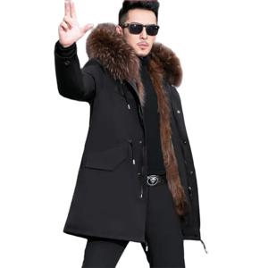 남성용 플러시 코트 여우 헤어 이너 라이너 분리형 칼라 롱 퍼 파카 모피 자켓 탑스 인조 모피 코트, 두껍고 따뜻한 겉옷