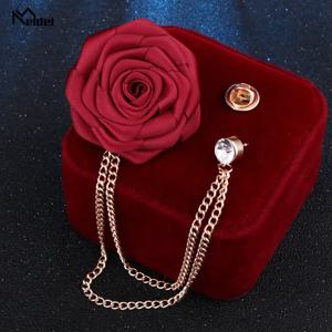 Boutonniere 웨딩 코사지 천, 수제 장미 꽃 브로치, 라펠 핀 배지, 술 체인, 남성 정장 액세서리