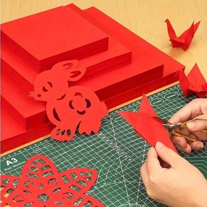 100pcs 빨간색 양면 종이 접기 수제 광장 Xuan 종이 DIY Scrapbooking 공예 종이 A4 복사 용지 잉크젯 인쇄 쌀 종이