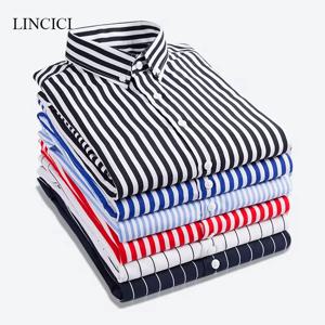 M-5XL 2023 가을 신사복 스트라이프 셔츠 솔리드 캐주얼 긴팔 슬림 피트 한국어 버전 비즈니스 공식 레이다운 셔츠