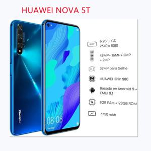 글로벌 화웨이 노바 5T 스마트폰, 안드로이드, 구글 플레이 스토어, 6.26 인치, 128GB, 256GB ROM, 휴대폰, 48MP,4G 네트워크, 핸드폰