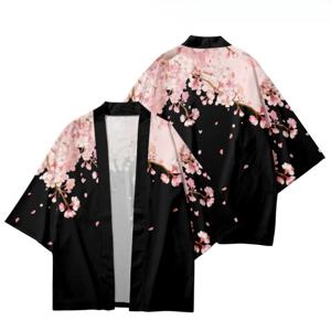일본의 전통 의상 벚꽃 기모노 남성 여성을위한 세련된 프린트 하오리 아시아 의류 롤 플레잉 카디건