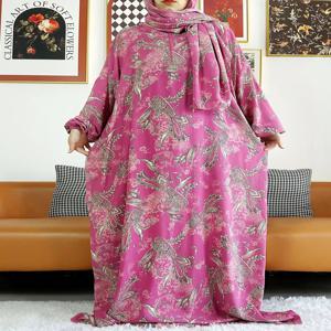 2024 이슬람 코튼 Abaya 라마단 꽃기도 의류 두바이 터키 중동 Femme 가운 느슨한 아프리카 드레스 Turban 공동